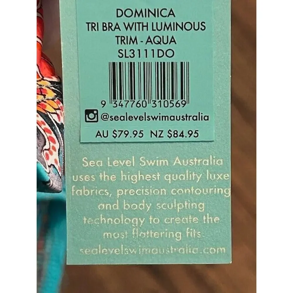 Sea Level Australia Dominica Triangle Bikini Top Luminous Trim Floral Aqua‎ Sz 4